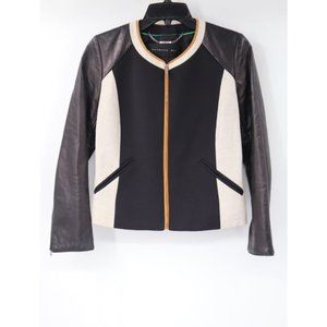 Barbara bui jacket Womens XS 36 full zip lamb leather sleeves nylon blend pocket